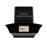 Beyond Appliances Asteria 60cm Auto Clean Kitchen Chimney | 1408 CMH Suction | Filterless | Curved Glass | Smart Screen & Speakers | Touch Control | Black Finish,ASTERIA 60CM( BASE-CA60-IF-001)-BLACK/BA-AS-AD-60-CM