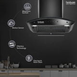 Hindware Divina 60 C BLK 1200 m³/hr Auto-Clean Kitchen Chimney With Motion Sensor & Touch Control (Black) f & Life Time warranty*