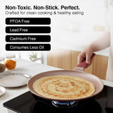 Prestige 27cm Omega Die-Cast Non-Stick Omni Tawa | 3-Layer Coating | Die-Cast Body | Metal Spoon Friendly | Heavy Base | Pink