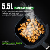 INALSA Non-Toxic Ceramic Coated Air fryer 5.5 L&1600 W Power|No PTFE,PFAS,PFOA &Microplastics|Visible Window|Digital Touch Panel,8 Presets|Low Oil Healthy Cooking, Tasty Fry CDW 5.5