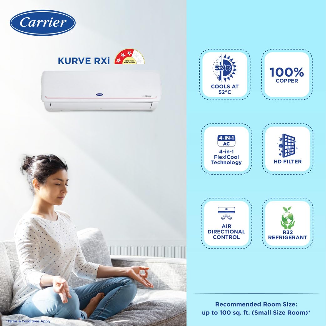 Carrier 1.5 Ton 3 Star 18k Kurve Rxi Inverter R32 Inverter Air Conditioner