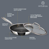 Arttdinox by Jindal Lifestyle Reflecto TriPly Stainless Steel Frypan with Glass Lid | Steel Fry pan for Cooking | Frying pan Triply | Gas & Induction Compatible, 2.3L/ 26cm, Silver | Jindal Stainless