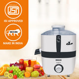 Inalsa Electric for Fruits and Vegetables Centrifugal Juicer 500Watt|Juicer Mesh with SS Sieve|Overload Protector for Motor Safety|2 Year Warranty, Made In India,White/Grey (Frutilick CF)
