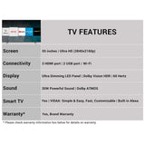 Toshiba 139 cm (55 inch) 4K Ultra HD Vidaa OS Smart LED TV with Dolby Vision and ATMOS, 55U5050 (3 Month Warranty By Neverowned)