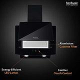 Hindware Kyra 60cm 1000 hr Low Noise Angular Designer Kitchen Chimney With Cassette Filter Touch Control Dual LED Lamps and Touch Control Black