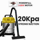 INALSA Wet and Dry Vacuum Cleaner for Home, 15 LTR Capacity,1400 W, 17 kPa Suction, Blower Function,HEPA Filter, Wet Vacuum Cleaner for Sofa, House Cleaning Machine,Stainless Steel Body (Micro WD15)