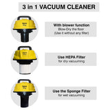 INALSA Wet and Dry Vacuum Cleaner for Home, 15 LTR Capacity,1400 W, 17 kPa Suction, Blower Function,HEPA Filter, Wet Vacuum Cleaner for Sofa, House Cleaning Machine,Stainless Steel Body (Micro WD15)