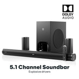 GOVO GoSurround 980 Dolby Digital | 525W Sound bar, 5.1 Channel Home Theatre, 6.5" Wired subwoofer, HDMI, Opt, AUX, USB & Bluetooth, 3 Equalizer Modes, Stylish Remote & LED Display (Black)
