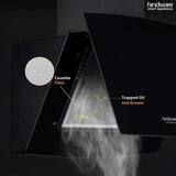 Hindware Kyra 60cm 1000 hr Low Noise Angular Designer Kitchen Chimney With Cassette Filter Touch Control Dual LED Lamps and Touch Control Black