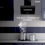 Hindware Smart Appliances Olenna 75cm Kitchen Chimney comes with Autoclean technology and maximum suction power of 1200 m3/hr and have motion sensor and filterless technology (Black 75cm)
