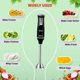 INALSA Hand Blender 1000 Watts with Chopper, Whisker| Variable Speed & Turbo Speed Function|100% Copper Motor|0.6Liter|Low Noise |Anti-Splash Technology|Home&kitchen| (Robot Inox 1000)