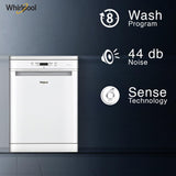 Whirlpool WFC 3C33 PF N IN Free Standing 14 Place Settings PowerClean Technology White, 30% extra space, 8 wash Programs, Ultra Quiet Performance Dishwasher