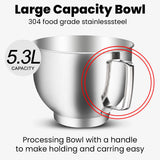 INALSA Stand Mixer 1200W|Pure Copper Motor|5.3L SS Bowl With Splash Guard|Metal Gears for Extra Durability|Accessories Included|Dishwasher Safe|Baking,Cake Mixer,Kneading-Kratos Plus (White)