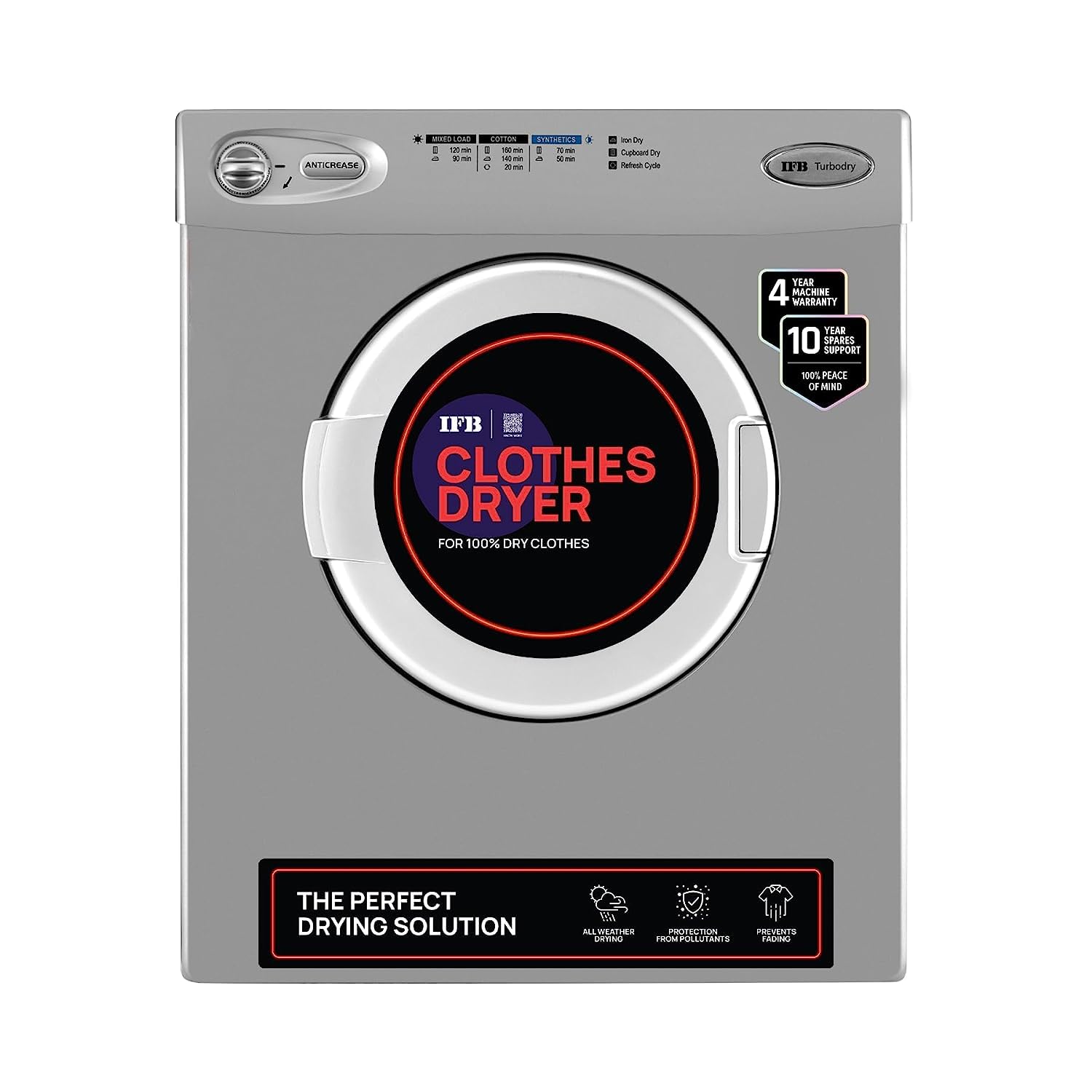 IFB 5.5 Kg with 99.9% Dry Clothes Dryer with In-built Heater Silver (TURBODRY EX)