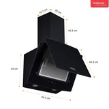 Hindware Kyra 60cm 1000 hr Low Noise Angular Designer Kitchen Chimney With Cassette Filter Touch Control Dual LED Lamps and Touch Control Black