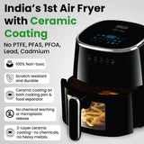 INALSA Non-Toxic Ceramic Coated Air fryer 5.5 L&1600 W Power|No PTFE,PFAS,PFOA &Microplastics|Visible Window|Digital Touch Panel,8 Presets|Low Oil Healthy Cooking, Tasty Fry CDW 5.5