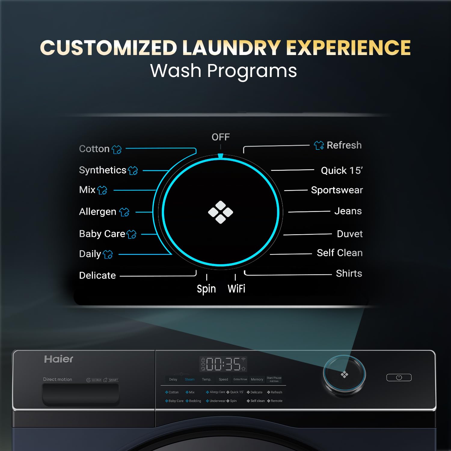 Haier 11 Kg (Wash) / 7 Kg (Dry), 5 Star, Powered by AI-DBT, Direct Drive Technology, Wifi, PuriSteam, I-Refresh, Front Load Fully Automatic Washer Dryer, (EFLD110-DM14IEICBKU1, In-built Heater,Black)