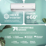 Haier 1.5 Ton 5 Star Heavy Duty Hexa Inverter Split AC Copper 7 in 1 Convertible Anti Bacterial Filter Cools at 60C Temp 20 Mtrs Air Throw - HSU19K-PYC5BN-INVWhite 2024 Model