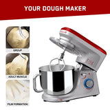 INALSA Stand Mixer Professional Esperto-1400W | 100% Pure Copper Motor| 6L SS Bowl| Includes Whisking Cone, Mixing Beater & Dough Hook (Silver/Red)
