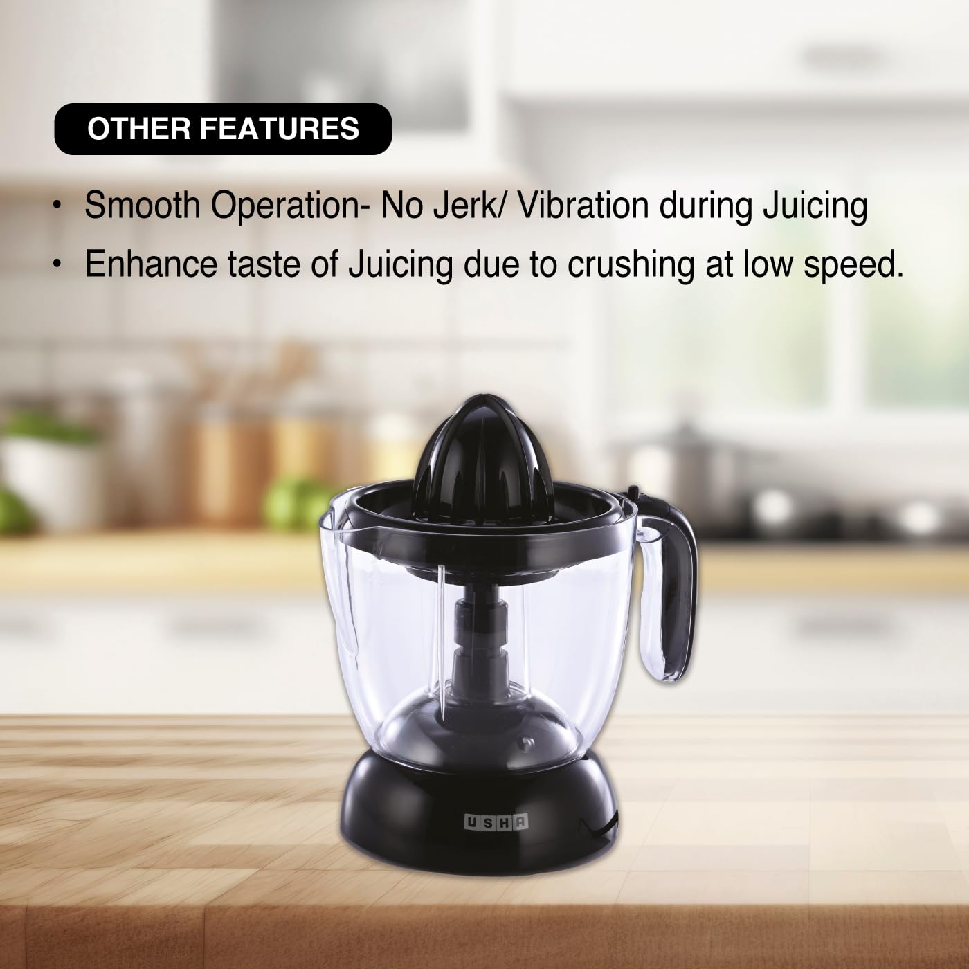 Usha Citrus Press 30 Watt (1.0 L) Juicer 2 two pulp filters & 2 year warranty (Black)