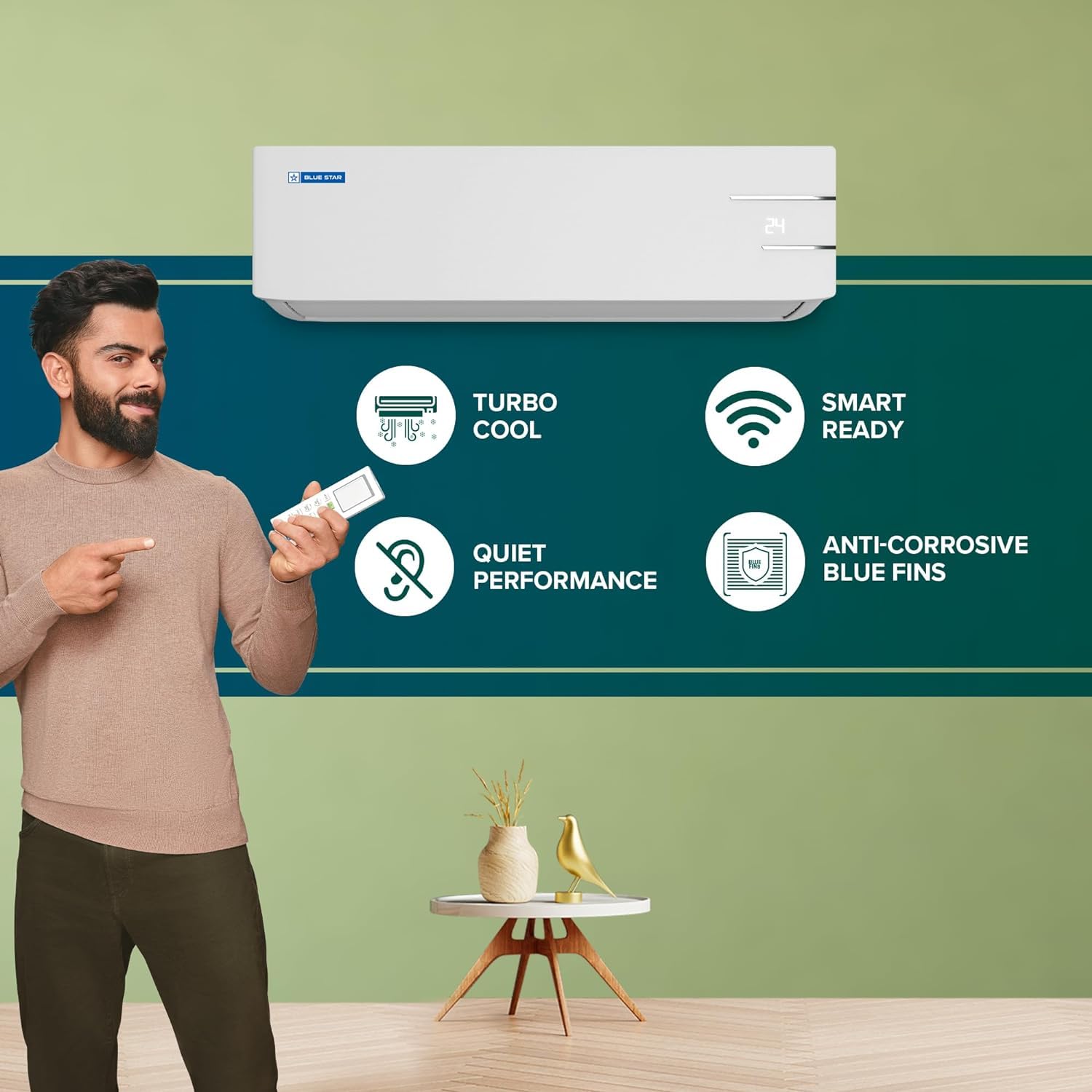 Blue Star 1.5 Ton 3 Star Inverter Split AC (100% Copper, Smart Ready, Energy Saver, Quiet Performance, Turbo Cool, 5-in-1 Convertible, ID318DKU)
