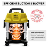 INALSA Wet and Dry Vacuum Cleaner for Home, 15 LTR Capacity,1400 W, 17 kPa Suction, Blower Function,HEPA Filter, Wet Vacuum Cleaner for Sofa, House Cleaning Machine,Stainless Steel Body (Micro WD15)