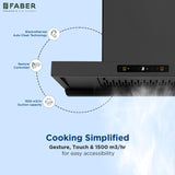 Faber Coral 75cm 1500m³/hr BLDC Autoclean T-Shape Chimney | Built In Oil Collector | Touch & Gesture Control | Hood Coral BLDC FL HC SC BK IN 75
