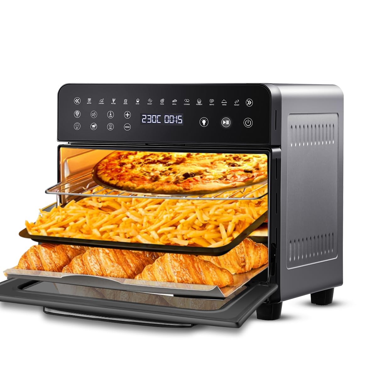 INALSA Air Fryer Oven|15L, 1600W|Stainless Steel Body|16-in-1 Functions,Fry,Bake,Grill,Dehydrate,Roast& Reheat|16 Preset|Rotisserie & Convection|Dishwasher Safe Accessories|2Yr Warranty,Aero Smart 15