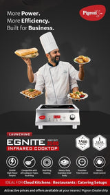 Pigeon Egnite Heavy Duty Commercial Infrared Cooktop 3500W || For Commercial, Stainless Steel Body, Dual Ring Heating, Rotary Knob Control, and Timer