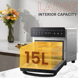 INALSA Air Fryer Oven|15L, 1600W|Stainless Steel Body|16-in-1 Functions,Fry,Bake,Grill,Dehydrate,Roast& Reheat|16 Preset|Rotisserie & Convection|Dishwasher Safe Accessories|2Yr Warranty,Aero Smart 15