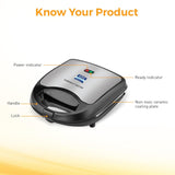 Kent Sandwich Maker, (16024), 700W, Non-Toxic Ceramic Coating Plate, Make 4 Sandwiches, Black, Standard
