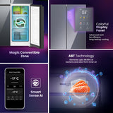 Haier 520L 3Star Lumiere French Door 4-Door Side by Side Frost Free Refrigerator|Convertible|Wi-Fi|Inverter|Colourful Display Panel|My zone|Sun Lit Interior (HRB-600MGU1, Mirror Glass)