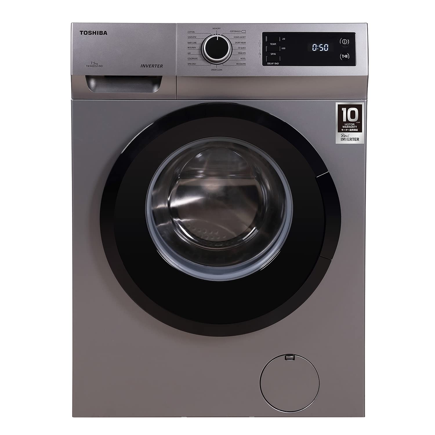 TOSHIBA 7.5 kg Fully Automatic Front Load Washing Machine with In-built Heater Silver  (TW-BJ85S2-IND(SK))