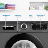 Bosch 9kg 5 Star Anti Stain & AI Active Water Plus Fully Automatic Front Load Washing Machine with Built in Heater (WGA1420TIN, Pretreatment & Steam with Anti Bacteria and 5 Star Inverter, Black Grey)