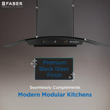 Faber 90 cm 1200 m³/hr Autoclean Curved Chimney| Black Filterless with Oil Collector | Touch & Gesture Control | Hood Venice IN HC SC FL BK 90