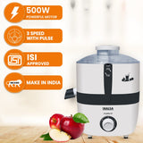 Inalsa Electric for Fruits and Vegetables Centrifugal Juicer 500Watt|Juicer Mesh with SS Sieve|Overload Protector for Motor Safety|2 Year Warranty, Made In India,White/Grey (Frutilick CF)