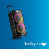 PHILIPS Party Speaker TAX5206, 160W Output, 14 hrs Playtime, 2X 8 Woofer & 2 x 2.5 Tweeter, Guitar & Mic Input, Party Lights, Trolley with Wheels (Black),with Additional Mic