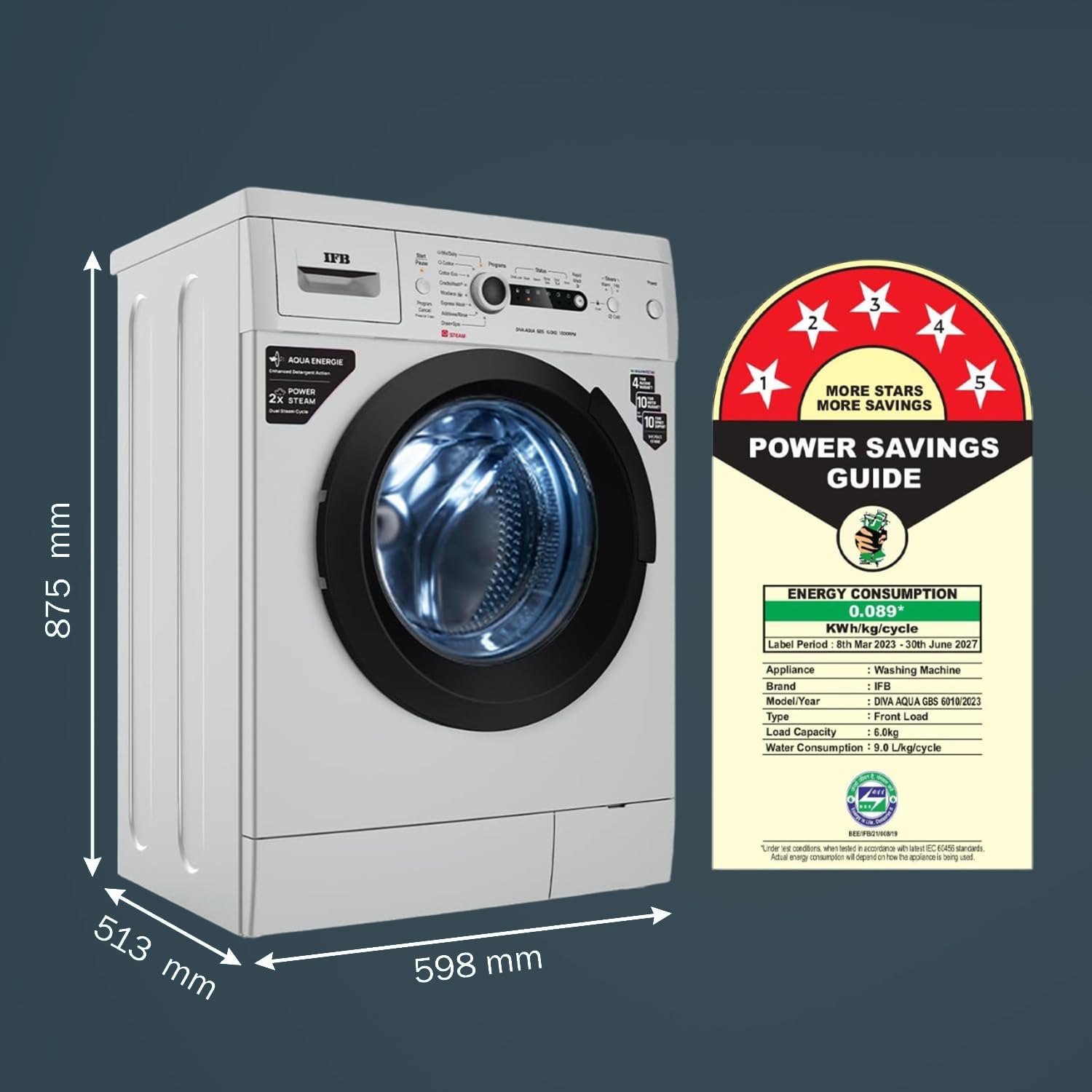 IFB 7 Kg 5 Star Fully Automatic Front Load Washing Machine 2X Power Steam (NEO DIVA BXS 7010, White & Black, In-built Heater