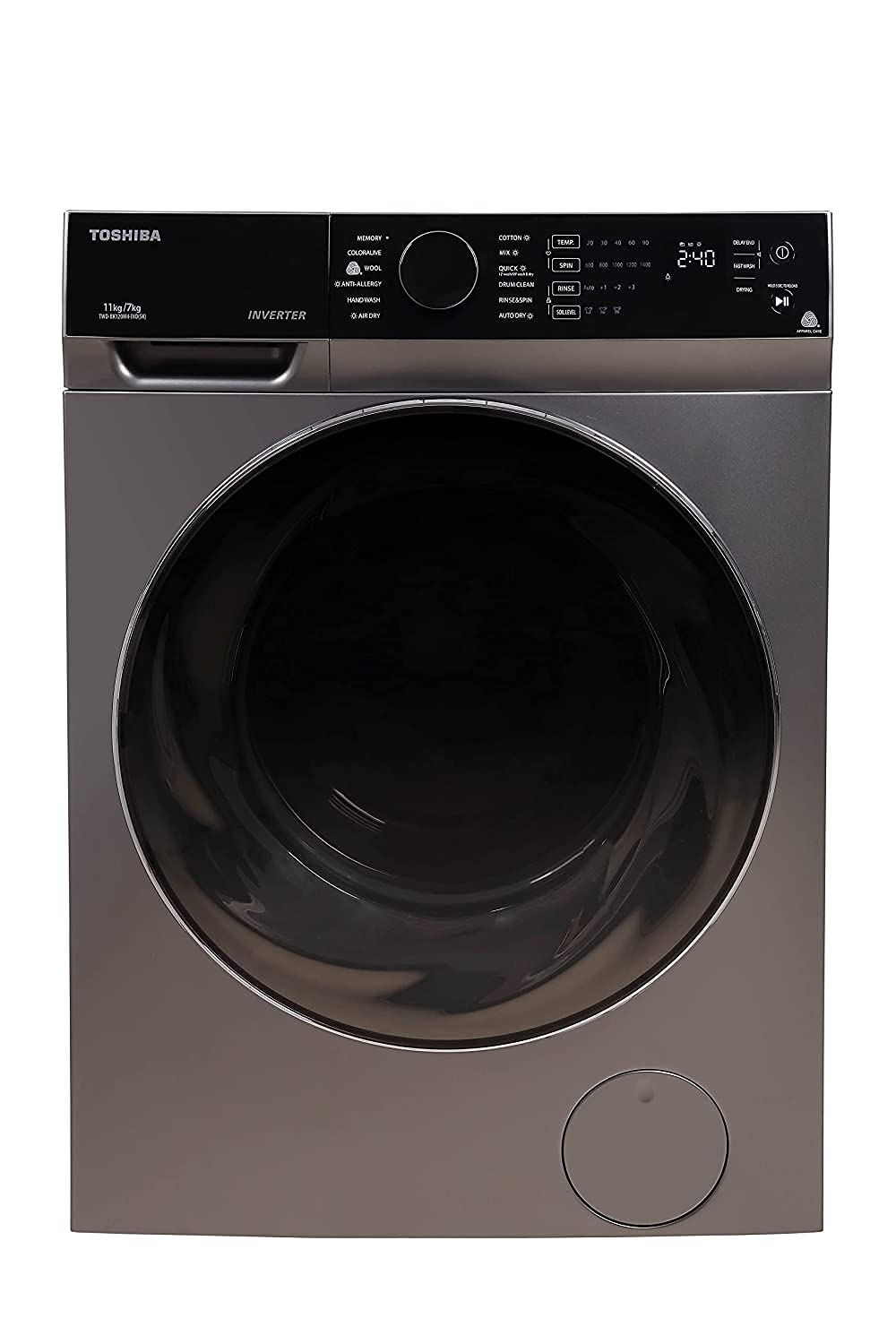 TOSHIBA 11/7 Kg Inverter Fully Automatic Front Loading Washing Dryer (TWD-BK120M4-IND(SK), Premium Silver)
