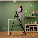 Bonkaso Alloy Steel Climb Master 7-Step Foldable Heavy Duty Ladder for Home, Indoor and Outdoor Purpose with Anti-Slip and Advanced Locking System - (