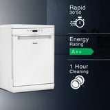 Whirlpool WFC 3C33 PF N IN Free Standing 14 Place Settings PowerClean Technology White, 30% extra space, 8 wash Programs, Ultra Quiet Performance Dishwasher