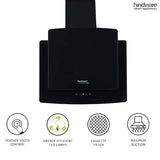 Hindware Kyra 60cm 1000 hr Low Noise Angular Designer Kitchen Chimney With Cassette Filter Touch Control Dual LED Lamps and Touch Control Black