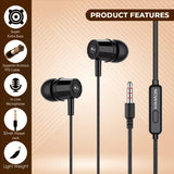 Kratos Thump Wired Earphones, Powerful Bass, HD Sound Quality Earphones, Tangle Free Cable, Comfortable in Ear Fit, with 3.5 mm Jack - Black