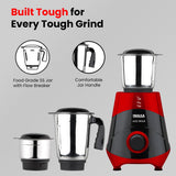INALSA Mixer Grinder|500W Powerful Motor|High RPM 21000 for Finer Grinding Result|3 Stainless Steel Jars (1.2 L,0.8 L,0.4 L)|Leak-Proof Lid|3 Speed Control & Pulse FunctioN|Jazz Bold