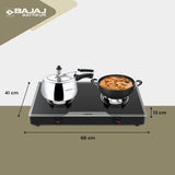 Bajaj 2Brgp7 Stainless Steel Glass Top Gas Stove with 2 Brass Burners, Isi Certified, Anti-Viral & Anti-Bacterial Coating, Black, Regular, Open