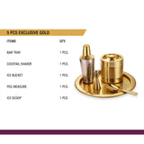 Sanjeev Kapoor Stainless Steel 5pcs Bar Tool Set-1 Bar Tray – 16 inch,1 Cocktail Shaker – 33oz/1000 ml,1 Ice Bucket – 1.5 L Double Wall,1 Ice Scoop – Hollow Handle &1 Peg Measure – 30/60 ml(Gold)