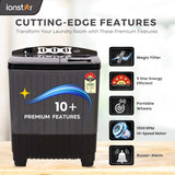 Ionstar 7 Kg Semi Automatic Washing Machine - 5 Star Rated - 2025 - Top Load - Jet Pulsator - Magic Filter - Special Air Dryer - Buzzer - Wheels - Powerful Copper Motor - 1500 RPM (STAR70-AQUA-G)