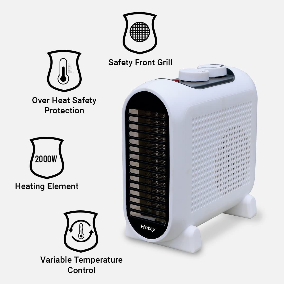 Inalsa Electric Fan Heater Hotty - 2000 Watts Variable Temperature Control Cool/Warm/Hot Air Selector | Over Heat Protection | ISI Certification, White