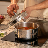 Arttdinox Stellar Stainless Steel Triply Sauce pan with Straining Glass Lid | Milk Pan | Saucepan for Tea | Gas and Induction Compatible, 16cm/1.5Ltr | Jindal Stainless, Silver
