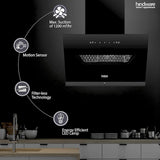 Hindware Smart Appliances Olenna 75cm Kitchen Chimney comes with Autoclean technology and maximum suction power of 1200 m3/hr and have motion sensor and filterless technology (Black 75cm)